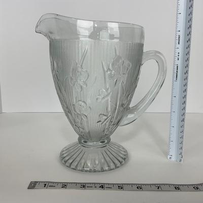 -272- GLASSWARE | Iris & Herringbone Jeanette Glass Co. | Pitcher, Tumbler, & Cordial