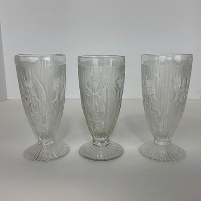 -272- GLASSWARE | Iris & Herringbone Jeanette Glass Co. | Pitcher, Tumbler, & Cordial
