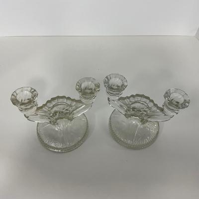 -273- GLASSWARE | Iris & Herringbone Jeanette Glass Co. | Candlesticks
