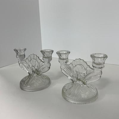 -273- GLASSWARE | Iris & Herringbone Jeanette Glass Co. | Candlesticks