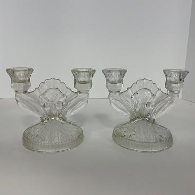 -273- GLASSWARE | Iris & Herringbone Jeanette Glass Co. | Candlesticks