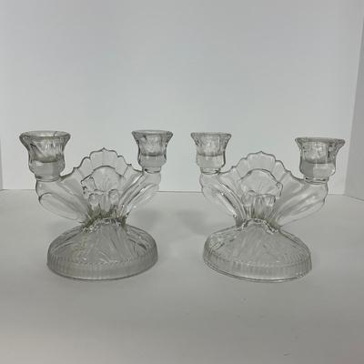 -273- GLASSWARE | Iris & Herringbone Jeanette Glass Co. | Candlesticks
