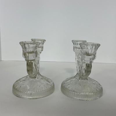 -273- GLASSWARE | Iris & Herringbone Jeanette Glass Co. | Candlesticks