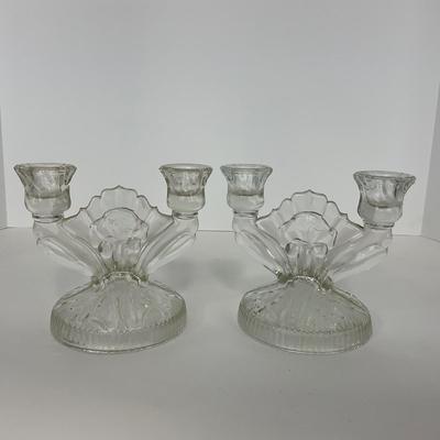 -273- GLASSWARE | Iris & Herringbone Jeanette Glass Co. | Candlesticks
