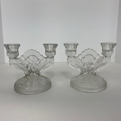 -273- GLASSWARE | Iris & Herringbone Jeanette Glass Co. | Candlesticks