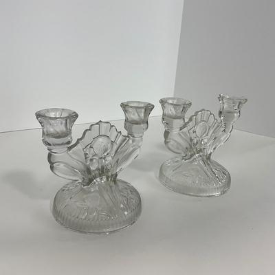-273- GLASSWARE | Iris & Herringbone Jeanette Glass Co. | Candlesticks