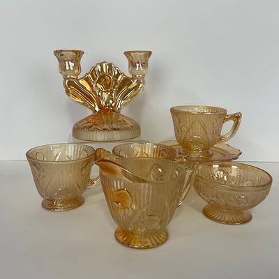 -275- GLASSWARE | Peach Iris & Herringbone Jeanette Glass Co.
