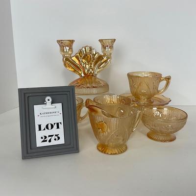 -275- GLASSWARE | Peach Iris & Herringbone Jeanette Glass Co.