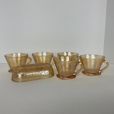 -276- GLASSWARE | Floragold Louisa Jeanette Glass Co. | Cups & Butter Dish Top