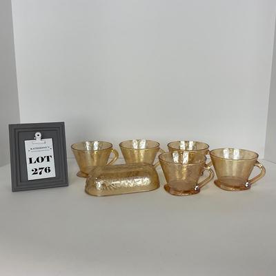 -276- GLASSWARE | Floragold Louisa Jeanette Glass Co. | Cups & Butter Dish Top