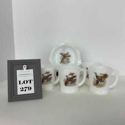 -279- GLASSWARE | Game Birds Fire King Anchor Hocking Glass Co. | Mugs & Ashtray