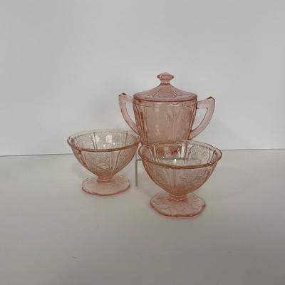 -280- GLASSWARE | Cherry Blossom Jeanette Glass Co. | Sherbets & Covered Sugar