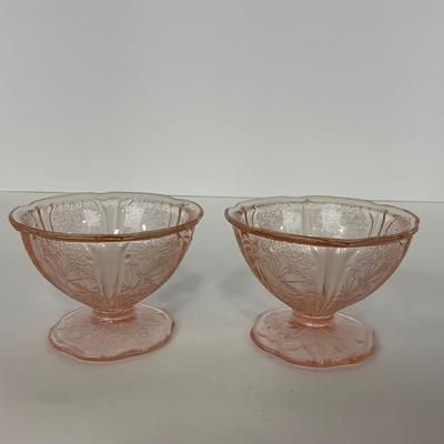 -280- GLASSWARE | Cherry Blossom Jeanette Glass Co. | Sherbets & Covered Sugar