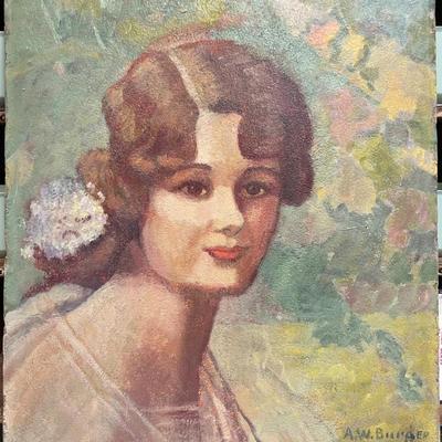 LOT 6 - A. W. Burger Painting Woman Portrait 1954