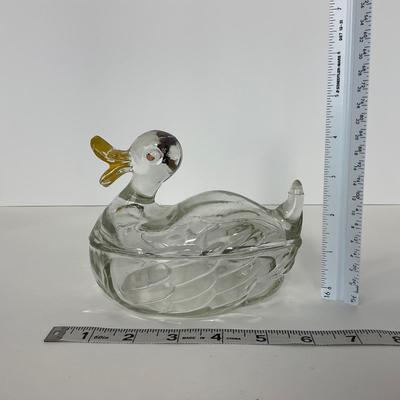 -283- GLASSWARE | Vintage Depression Glass Duck | Painted Trinket Box