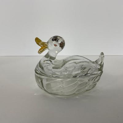 -283- GLASSWARE | Vintage Depression Glass Duck | Painted Trinket Box
