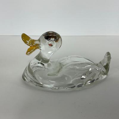 -283- GLASSWARE | Vintage Depression Glass Duck | Painted Trinket Box