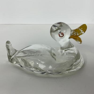 -283- GLASSWARE | Vintage Depression Glass Duck | Painted Trinket Box