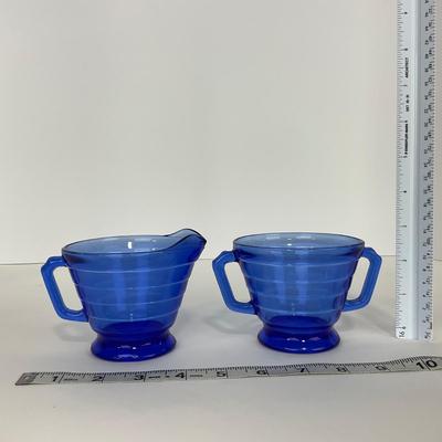 -290- GLASSWARE | Moderntone Hazel Atlas Glass Co. | Creamer, Sugar, & Platter