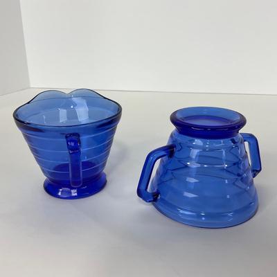 -290- GLASSWARE | Moderntone Hazel Atlas Glass Co. | Creamer, Sugar, & Platter
