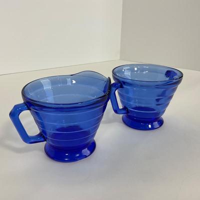 -290- GLASSWARE | Moderntone Hazel Atlas Glass Co. | Creamer, Sugar, & Platter