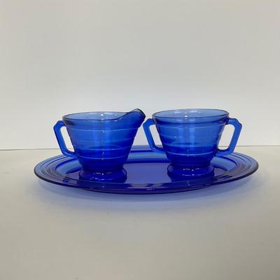 -290- GLASSWARE | Moderntone Hazel Atlas Glass Co. | Creamer, Sugar, & Platter