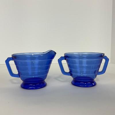 -290- GLASSWARE | Moderntone Hazel Atlas Glass Co. | Creamer, Sugar, & Platter