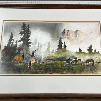 NICE! Water Color by Stephan dated 1982 Native American Tipis