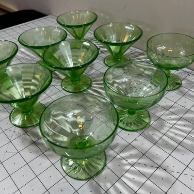Green Sherbet Depression Glass Footed Cups 
