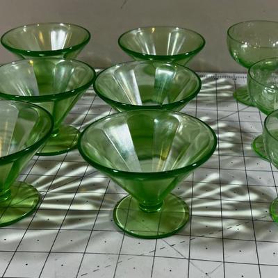 Green Sherbet Depression Glass Footed Cups 