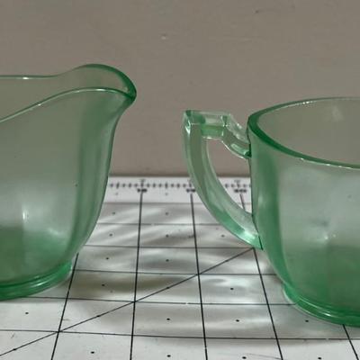Green Depression Glass Cream & Sugar Set 