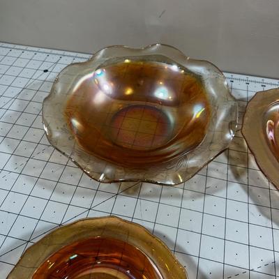 Iridescent Peach Platter, 2 Bowls and a Creamer