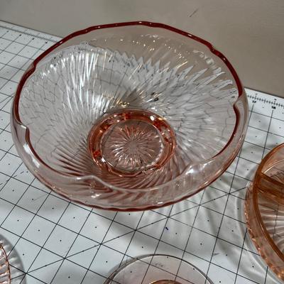 Pink Depression Glass Mixed Lot Candle Stick, Serving Dishes and Salad Plate 