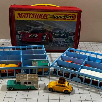 Box of Die Cast Vehicles Plus Matchbox Case