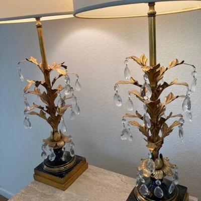 Two Vintage Crystal And Gold Lamps