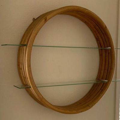 Round Bamboo Display With Two Glass Shelves