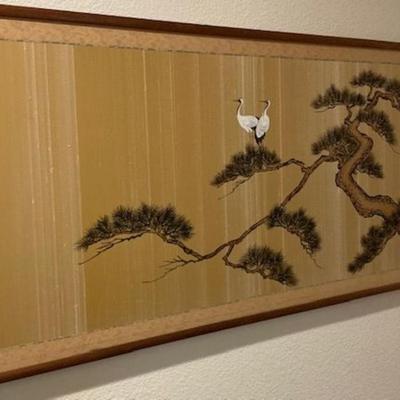 Asian Silk Painting White Birds In Tree