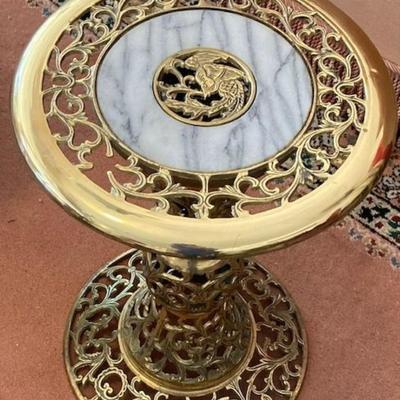 Brass And Marble Accent Table