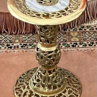 Brass And Marble Accent Table