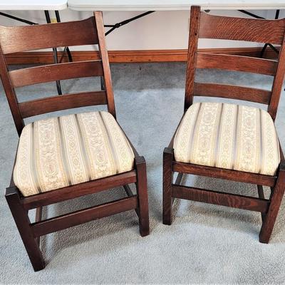 Lot #140  Pair of Vintage Solid Oak Mission Style Side Chairs