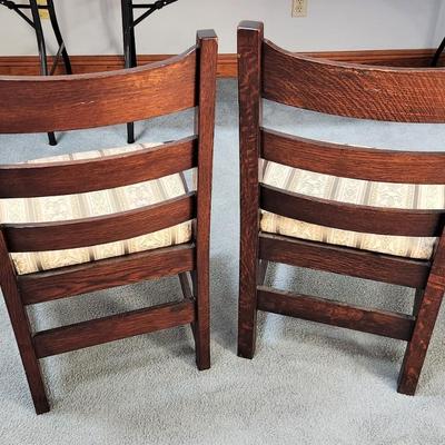 Lot #140  Pair of Vintage Solid Oak Mission Style Side Chairs