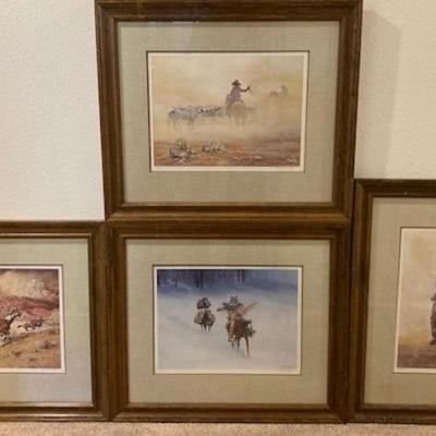 Four Signed And Framed Western Prints By Carlos Hadaway