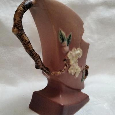 Rare Roseville Pottery Apple Blossom Pink Ceramic Art Deco Vase 373-7