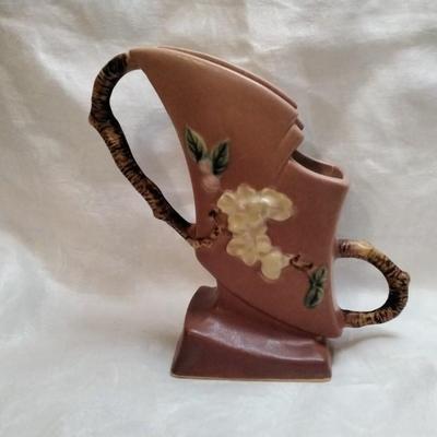 Rare Roseville Pottery Apple Blossom Pink Ceramic Art Deco Vase 373-7