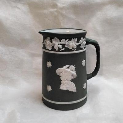 Rare Antique Schafer & Vater Green Jasperware 3-5/8" Pitcher / Jug, 18th C Portraits Circa 1910 (Germany)