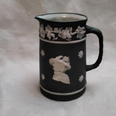 Rare Antique Schafer & Vater Green Jasperware 3-5/8" Pitcher / Jug, 18th C Portraits Circa 1910 (Germany)