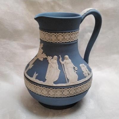 English Wedgwood Neoclassical Blue and White Jasperware Pitcher