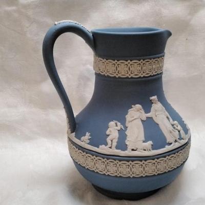 English Wedgwood Neoclassical Blue and White Jasperware Pitcher