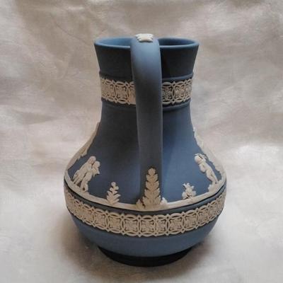 English Wedgwood Neoclassical Blue and White Jasperware Pitcher
