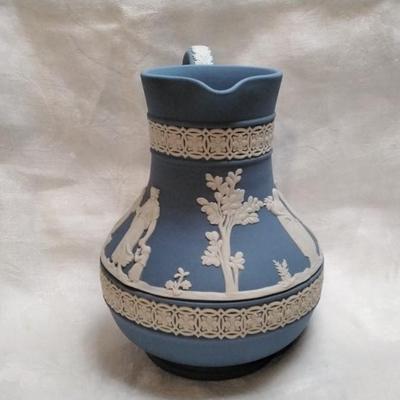 English Wedgwood Neoclassical Blue and White Jasperware Pitcher